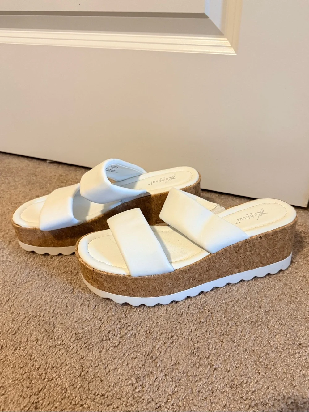 Xappeal White Cork Platform Slide Sandals Size 9 New